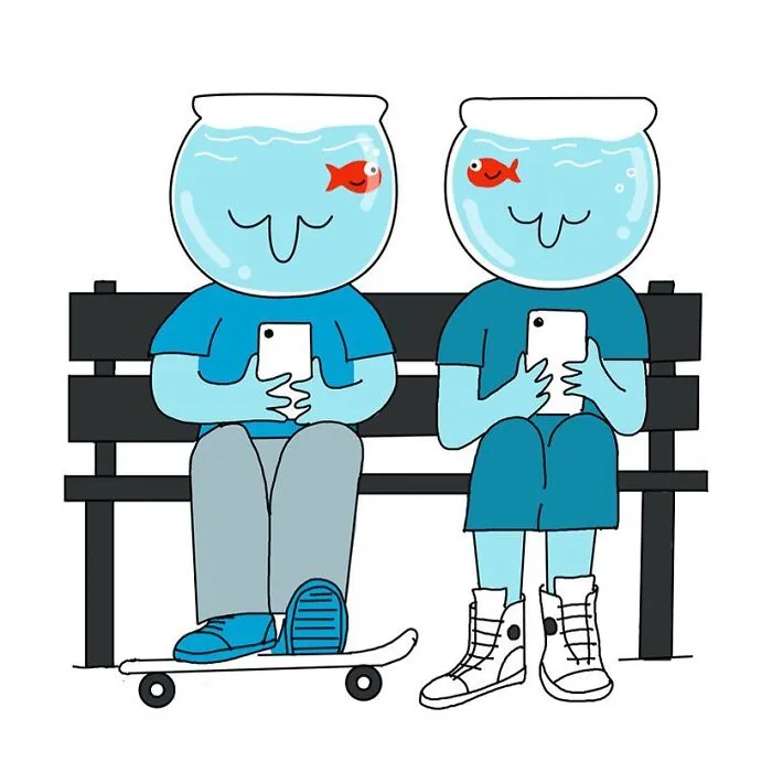 I Illustrate The Human Need For Connection With Original 'Fishbowl Head' Characters