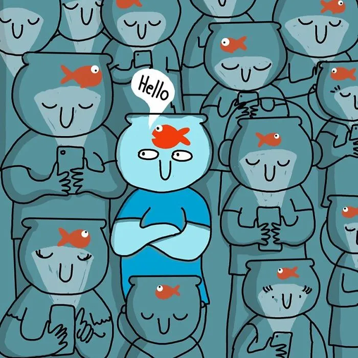I Illustrate The Human Need For Connection With Original 'Fishbowl Head' Characters