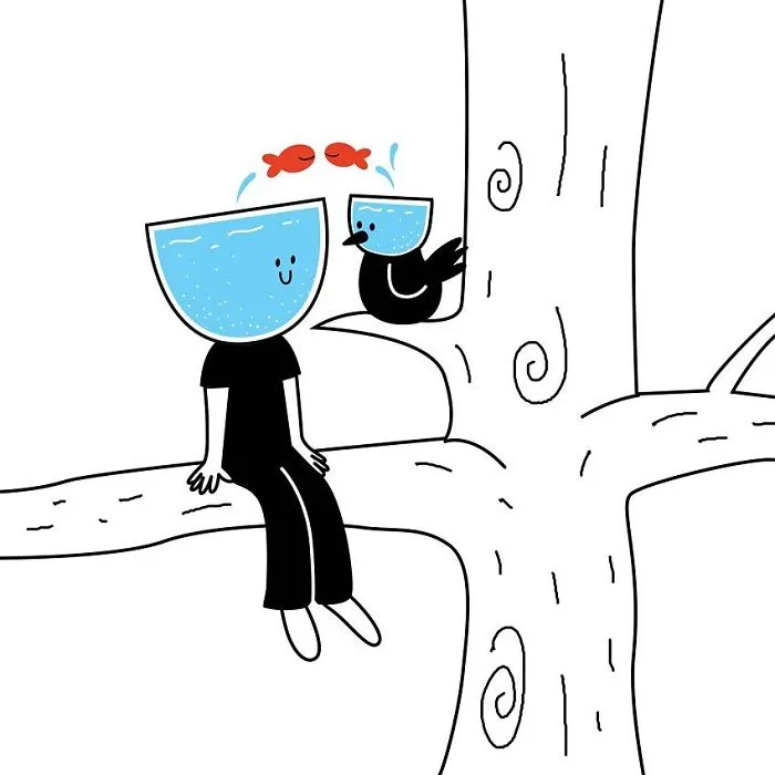 I Illustrate The Human Need For Connection With Original 'Fishbowl Head' Characters