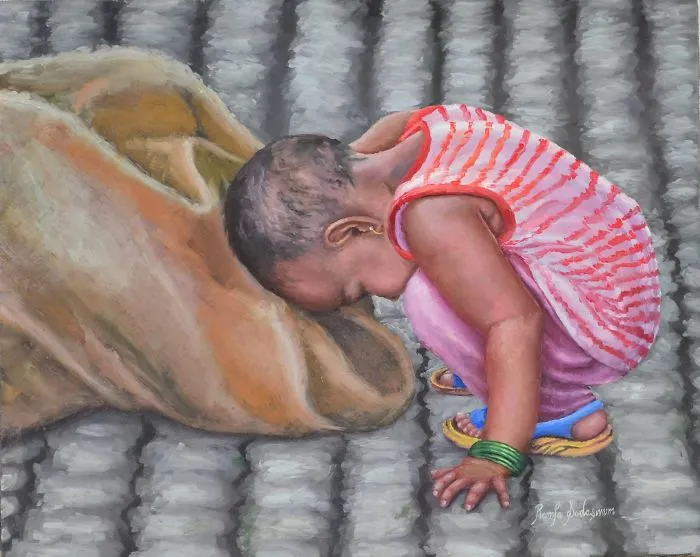 Child Playing With The Sack