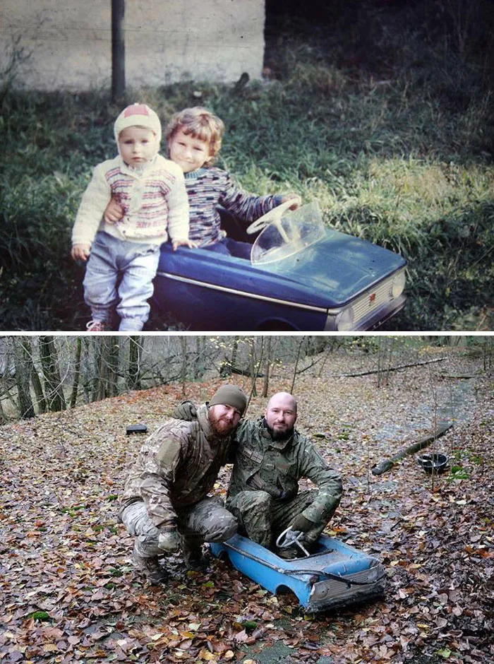 2 hermanos vuelven a su cochecito abandonado en Pripyat