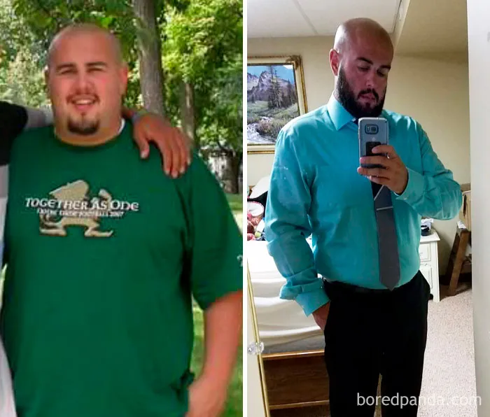 Before and after image showing weight loss transformation when you stop drinking.