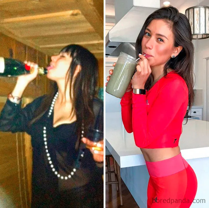 Before and after transformation illustrating the impact of quitting drinking.