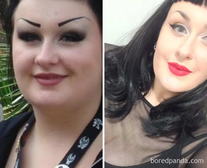 Before and after image showing transformation from quitting drinking, highlighting significant personal change.