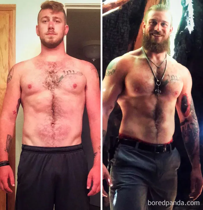 Before and after photo showing transformation after quitting drinking.