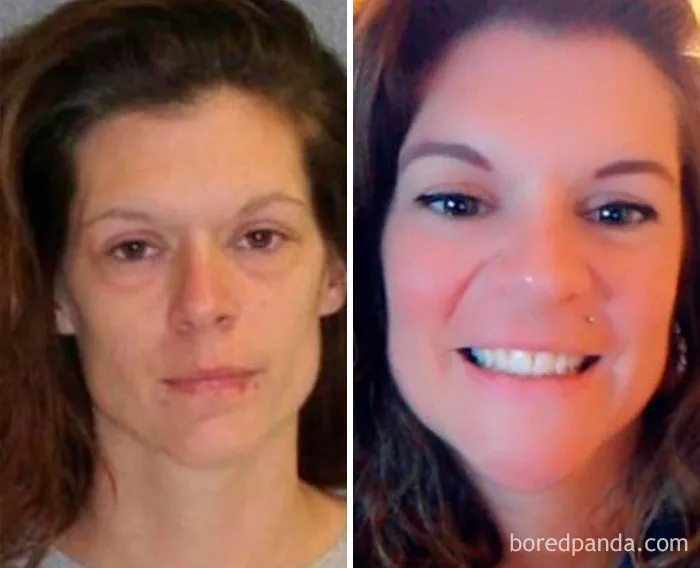 Before and after stopping drinking, showing a noticeable transformation in appearance and health.
