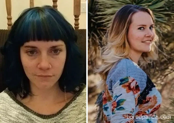 Before and after photos showing the positive effects of stopping drinking.