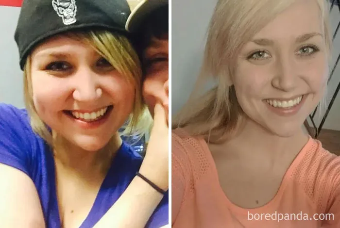 Before and after images showing transformation after quitting drinking.