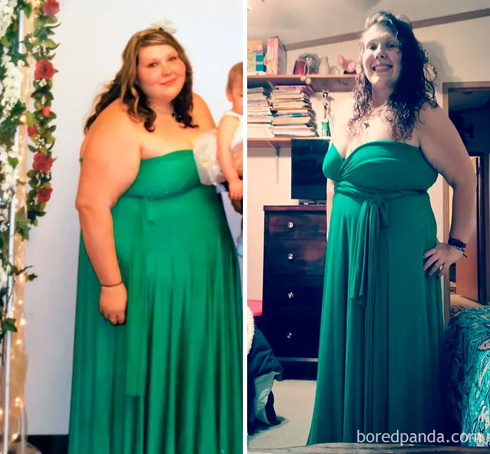 Lost 112 Lbs In 1,5 Years. This Is A Picture Of Me On My Wedding Day In The Dress I Got Married In. Here Is Me Is The Same Dress Now