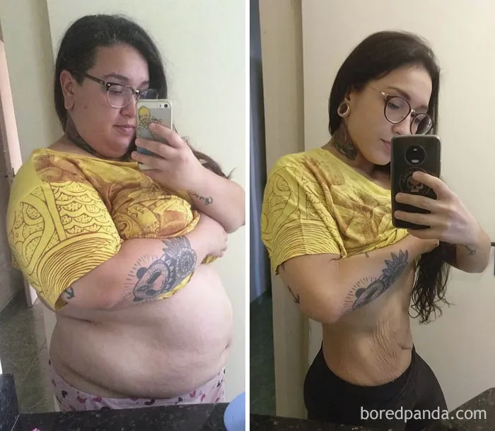 In The Same Pose, In The Same Mirror And With The Same Clothes. Only With 50 Kg Less