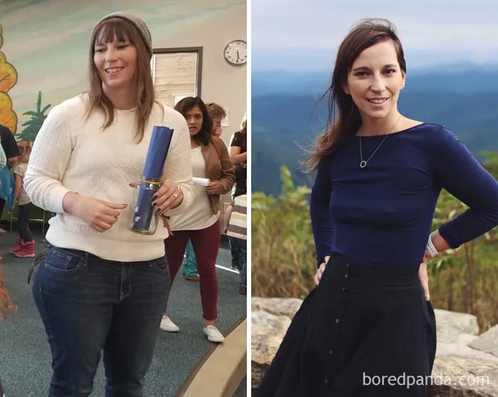 I Kept To My New Years Resolution This Year And Lost The Weight. I Got A Personal Trainer Who I Sadly Had To Leave Because We Moved Across The County. I Kept Her With Her Meal Plans And Found Ways To Keep Exercising. One Years Difference