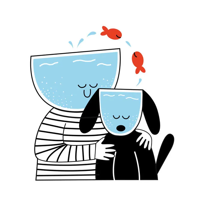I Illustrate The Human Need For Connection With Original 'Fishbowl Head' Characters