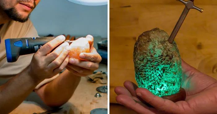 Salt Lamp Carving - Stark Wolf Shield From Game Of Thrones