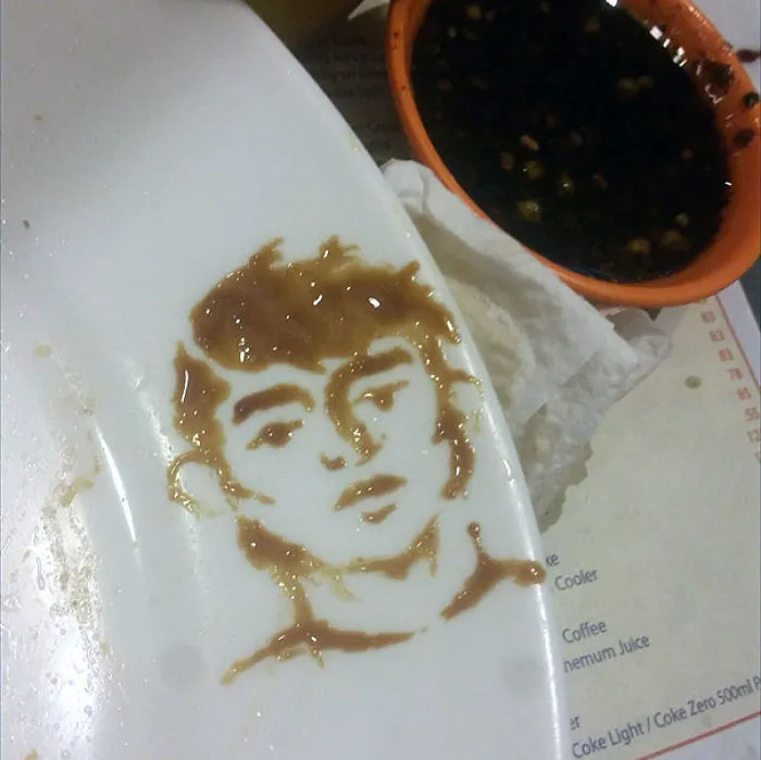 I Got Bored Waiting For The Bill So I Drew With Teriyaki Sauce And A Fork