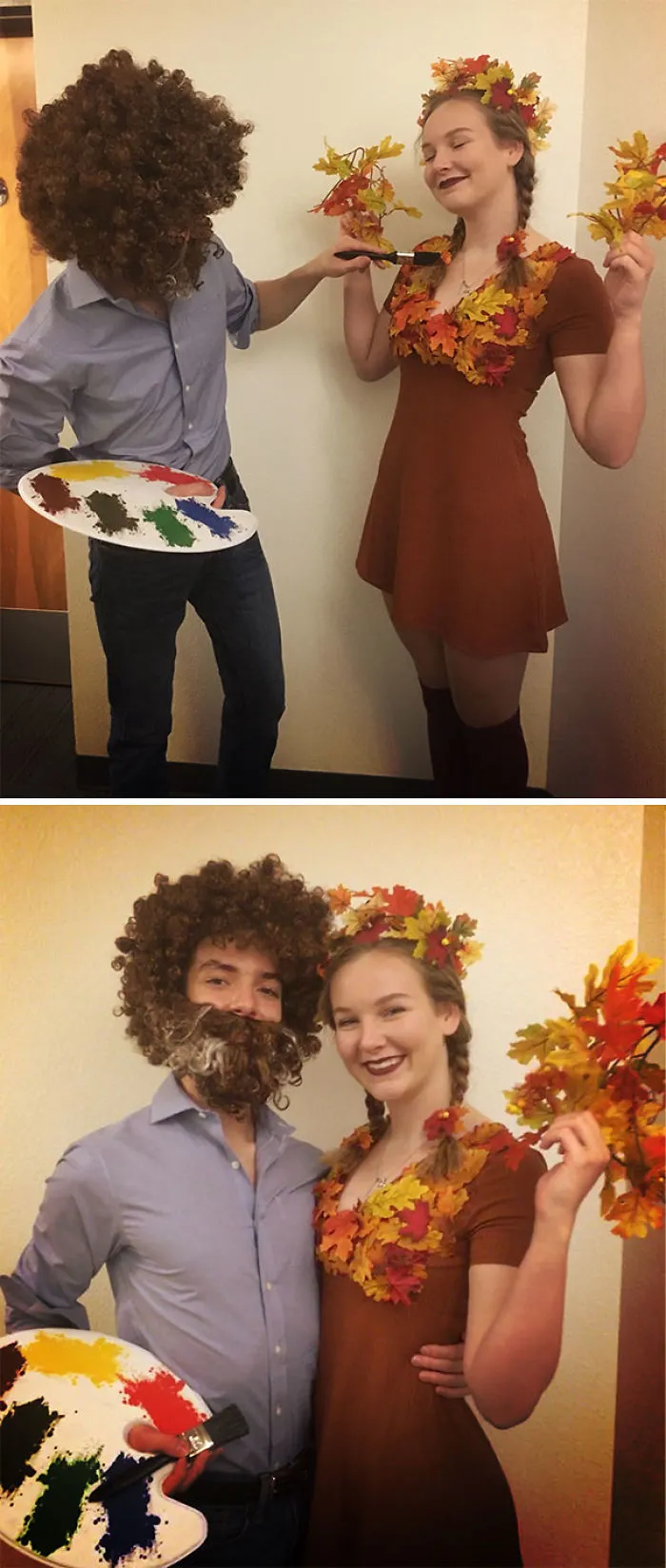 Mi novio y yo como Bob Ross y un arbolito feliz