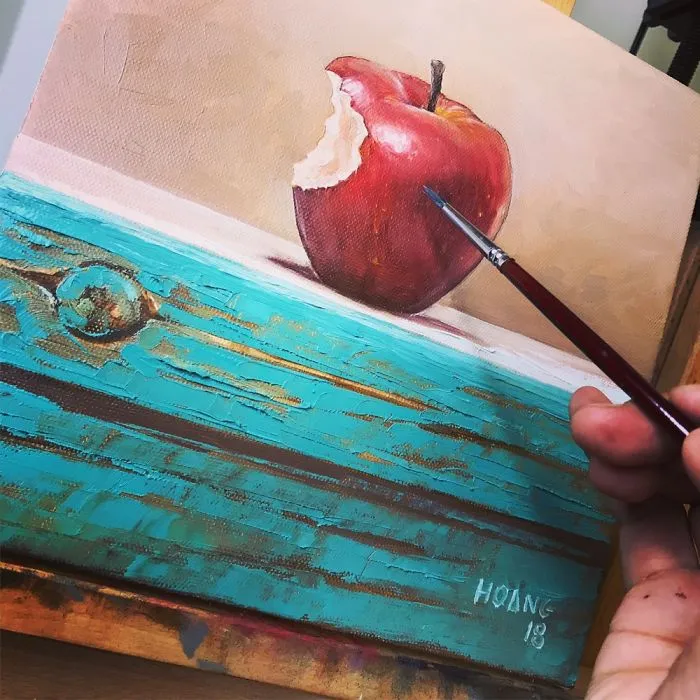 Oil Painting Tutorial- Wooden Material And Apple