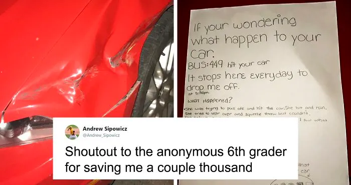 Guy Notices That Someone Hit And Run His Car, Finds A Hilarious Note From A 6th Grader