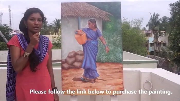 Woman Fetching Water In Kodam , Oil Painting