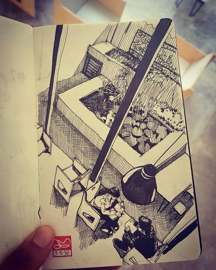 Architect Sketches The World Around Him From His Point Of View