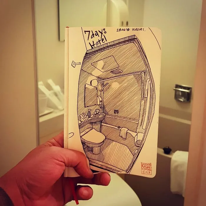 Architect Sketches The World Around Him From His Point Of View