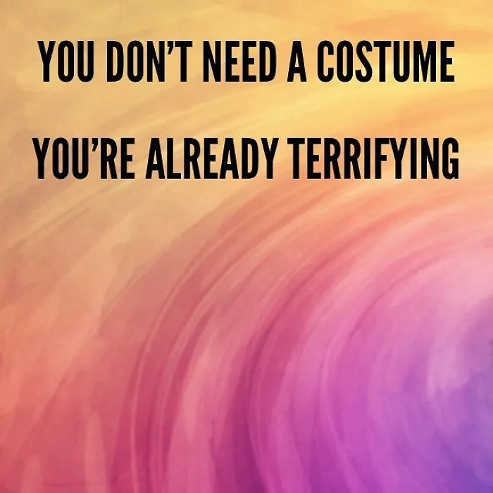 Background with orange and purple swirls featuring a pessimistic Instagram quote about already being terrifying.