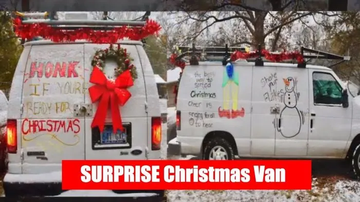 Wife Surprises Husband  By Decorating His Work Van For Christmas!