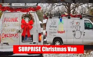 Wife Surprises Husband  By Decorating His Work Van For Christmas!