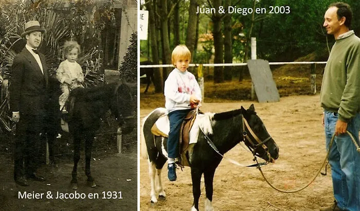 My Grandfather Meier And His Son (My Father) Jacobo And Me And My Son Juan On Ponnies