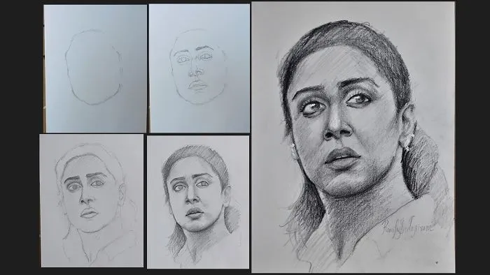 Time Lapse Portrait Drawing Of Jyothika