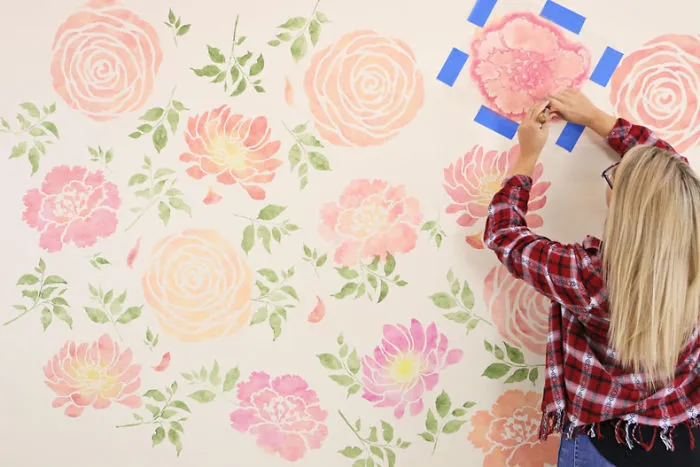 A Floral Watercolor Wallpaper Hack Using Reusable Stencils