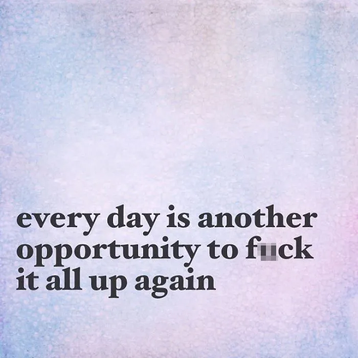Pessimistic Instagram quote with humorous unispirational message on a soft pastel background.