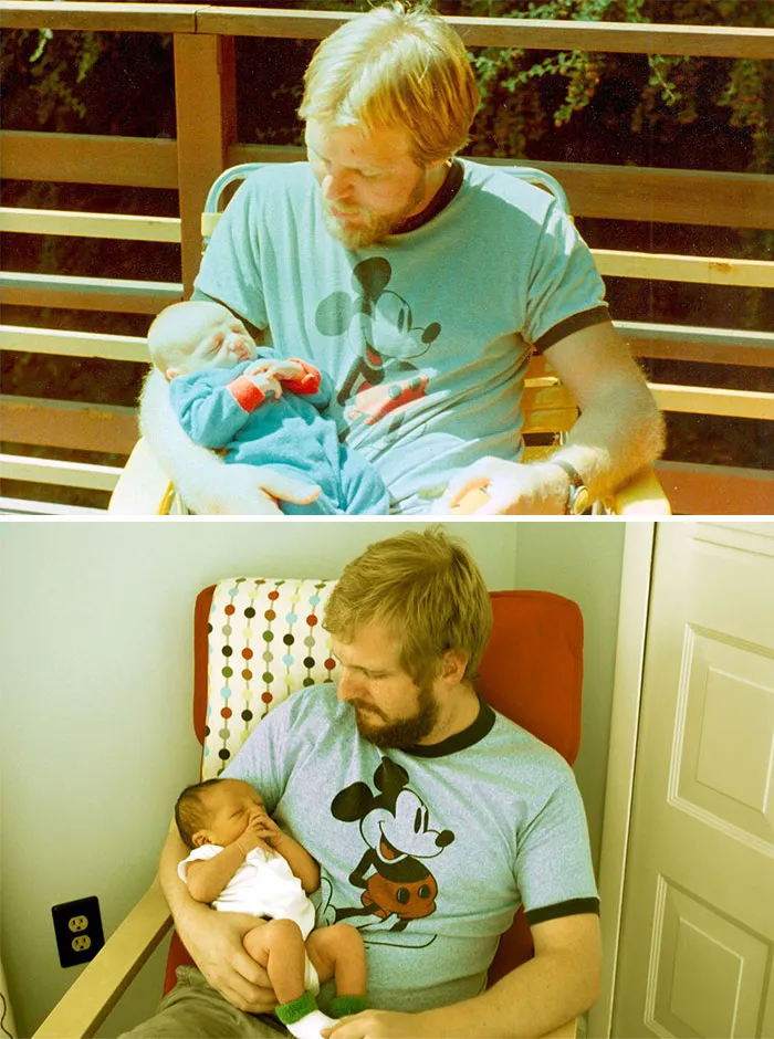 Mi padre a los 29, yo con 2 semanas / Yo a los 29 y mi hijo con 2 semanas