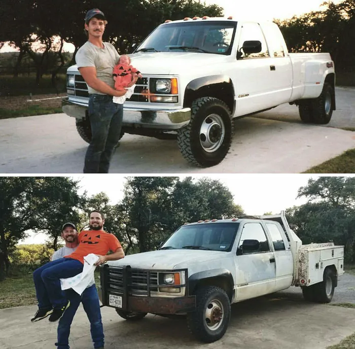 Mi padre y mi hermano recrearon esta foto 26 años después