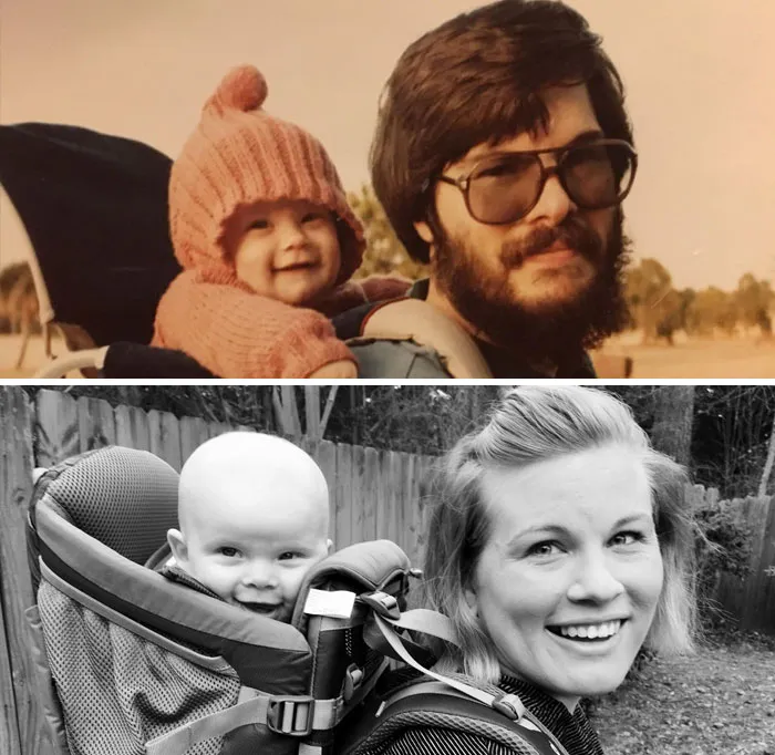 Primero estaba yo en la mochila, y ahora estoy yo aquí con mi hijo, 34 años después