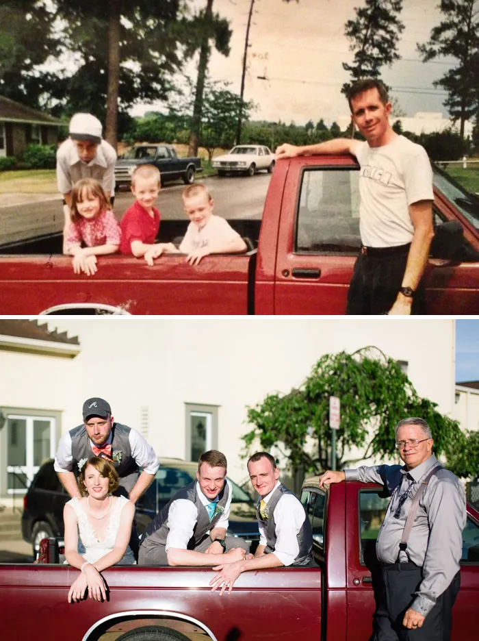 Recreación de la foto de infancia de la novia en el día de su boda