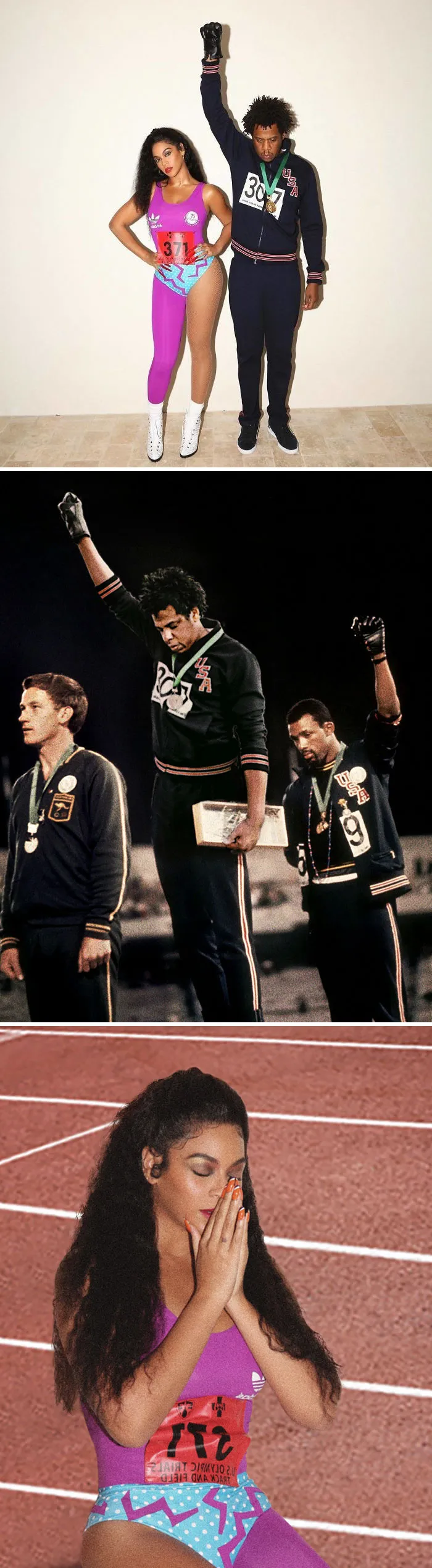 Beyoncé como la olímpica Florence Griffith Joyner y Jay-Z como Tommie Smith