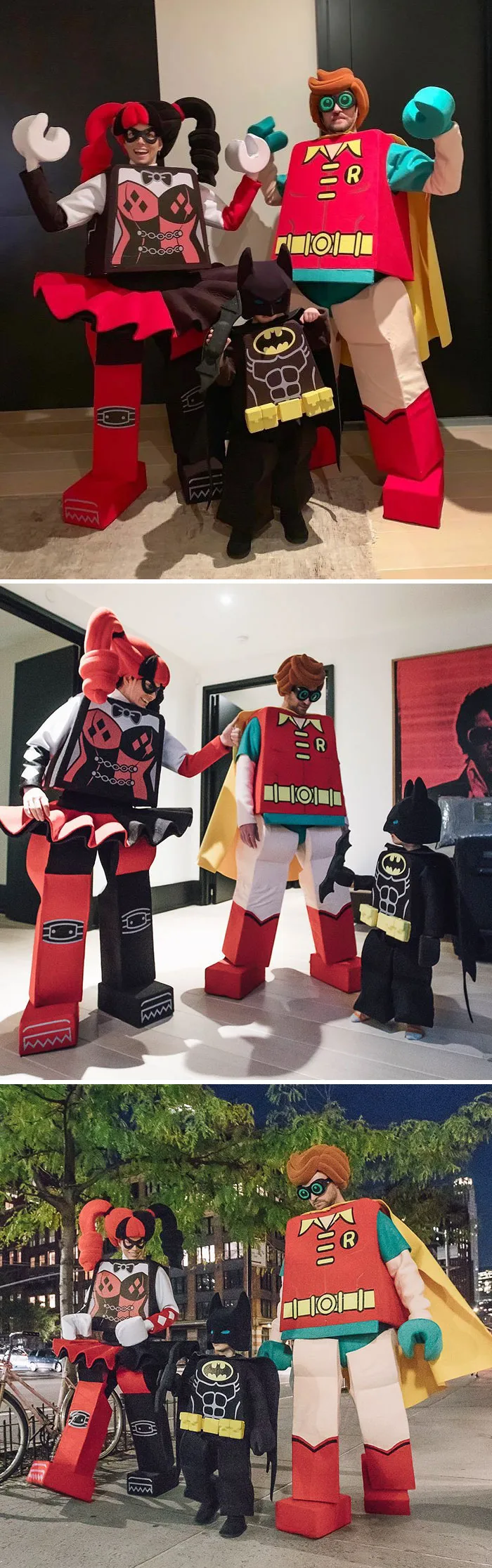 Justin Timberlake, Jessica Biel y su hijo Silas como personajes de Batman Lego