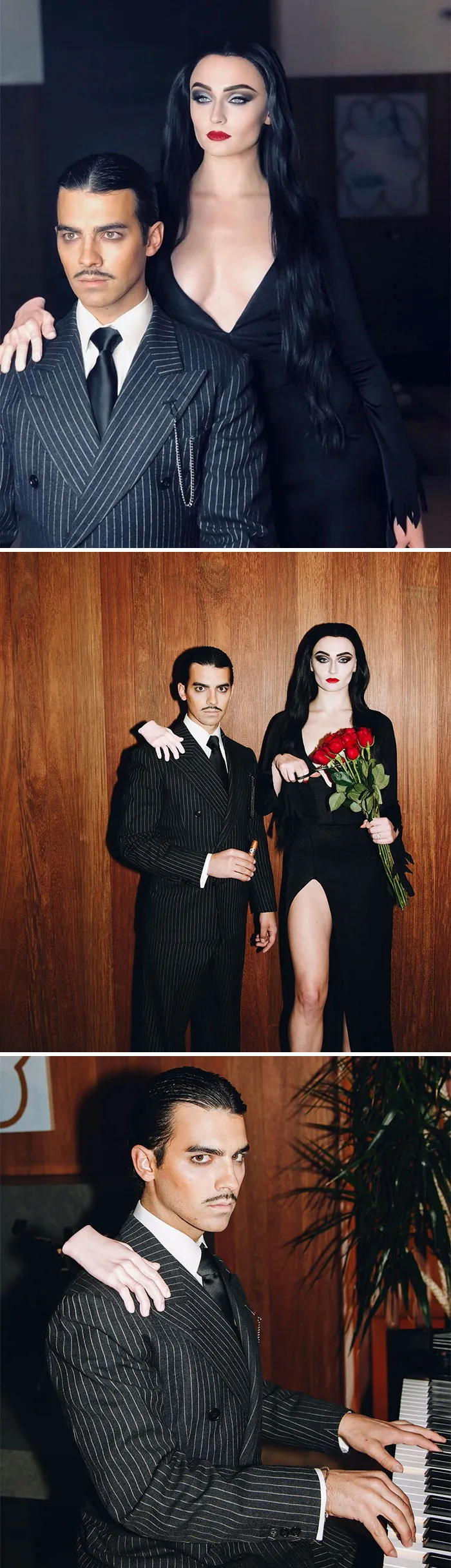 Sophie Turner y Joe Jonas como Morticia y Gomez Addams