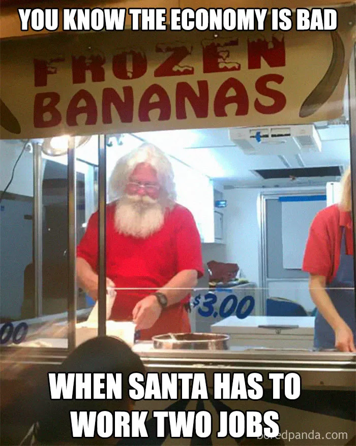 Santa serving frozen bananas, showcasing a hilarious Christmas meme.