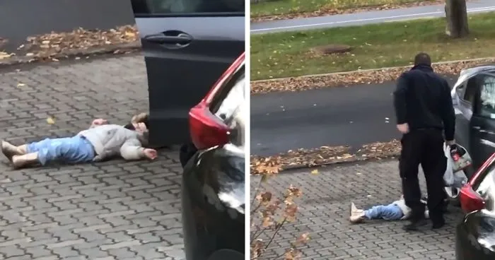 Mom Can’t Hold Back Laughter Filming Dad Carry Their Stubborn Child Inside Like A Duffle Bag
