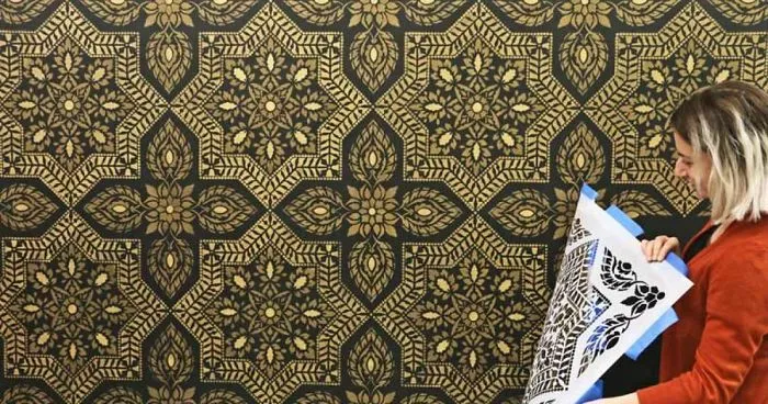 How To Stencil A Metallic Tile Accent Wall
