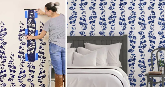 DIY Floral Accent Wall With Stencils
