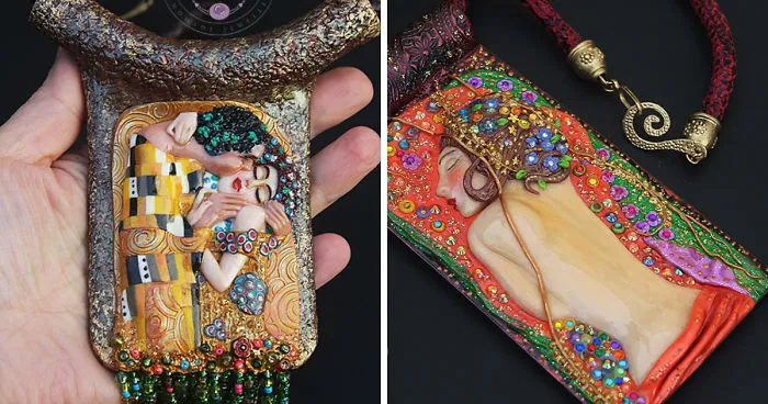 I Use Polymer Clay To Reproduce Fragments Of Gustav Klimt's Paintings