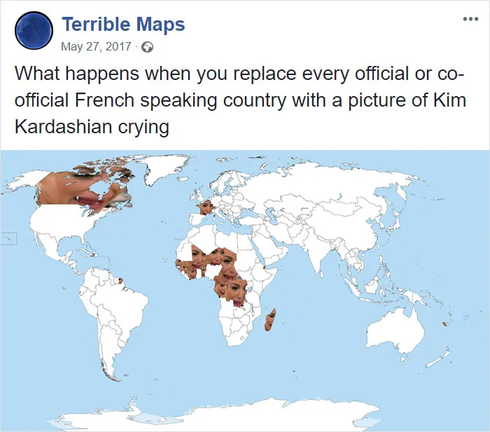Países cuya lengua oficial o co-oficial es el francés señalado con Kim Kardashian llorando