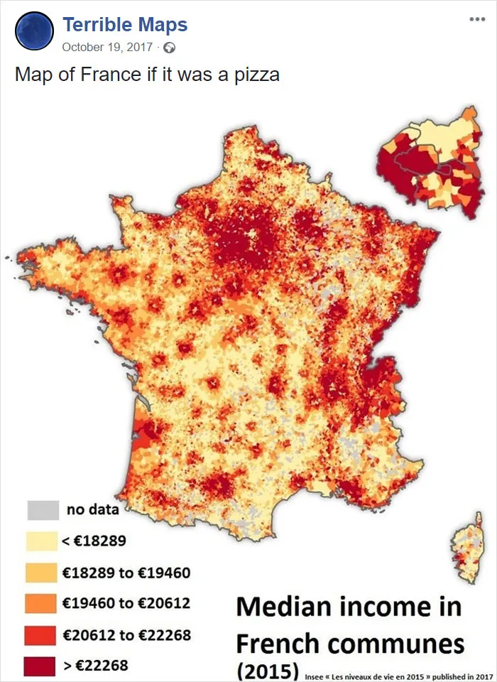 Mapa de Francia si fuera una pizza