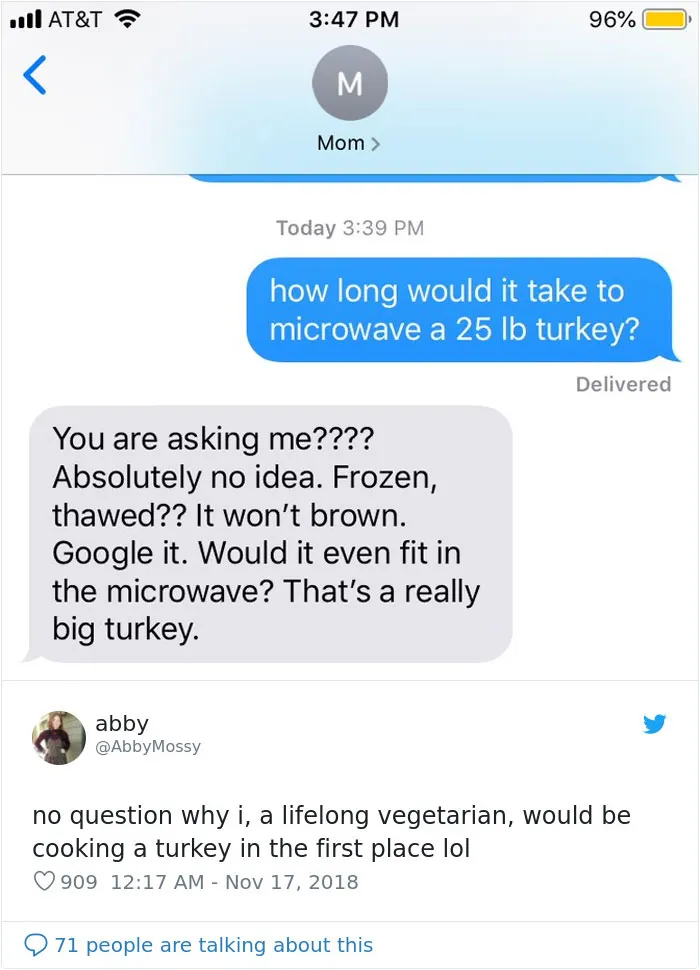 People Ask Their Parents How To Cook A 25 Lb Turkey In A Microwave And Here Are 31 Hilarious Responses