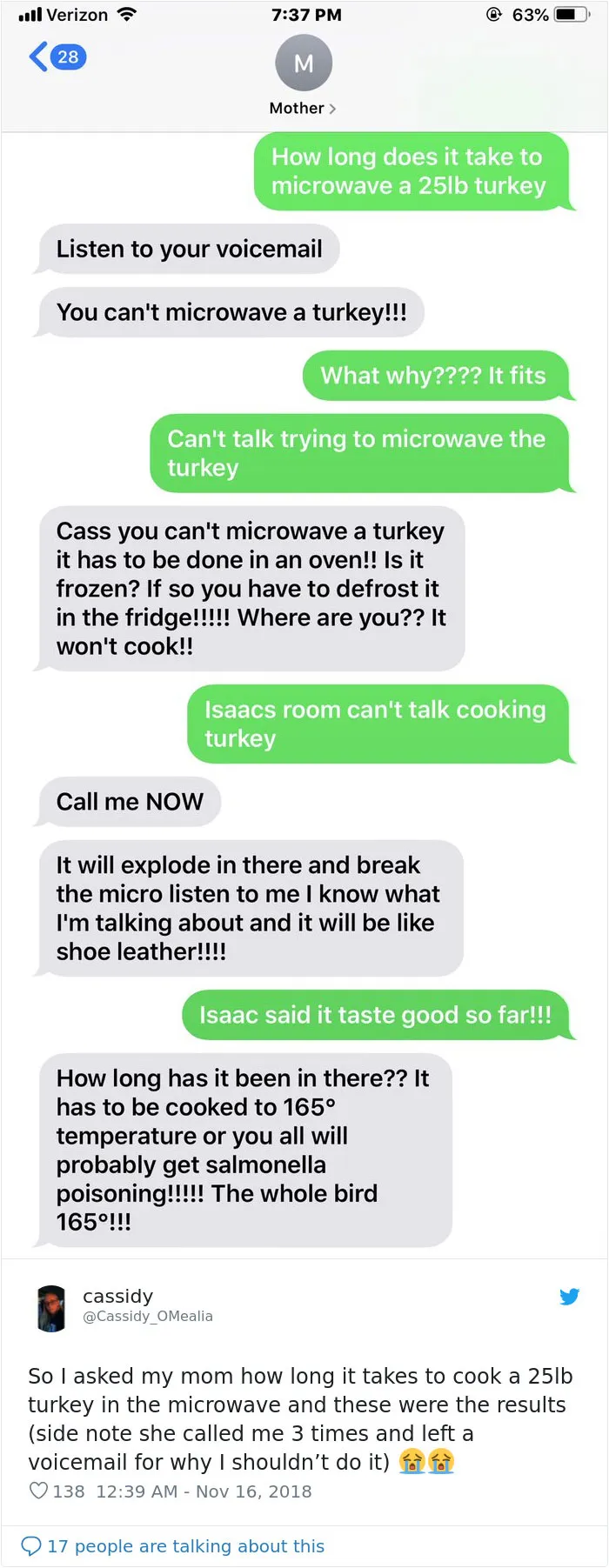 People Ask Their Parents How To Cook A 25 Lb Turkey In A Microwave And Here Are 31 Hilarious Responses