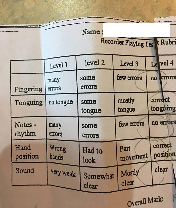 My Wife Sent Me Our Son's Music Results With The Comment "I Can Think Of, Like, 7 Ex-Boyfriends Who Needed A Scoresheet Like This"