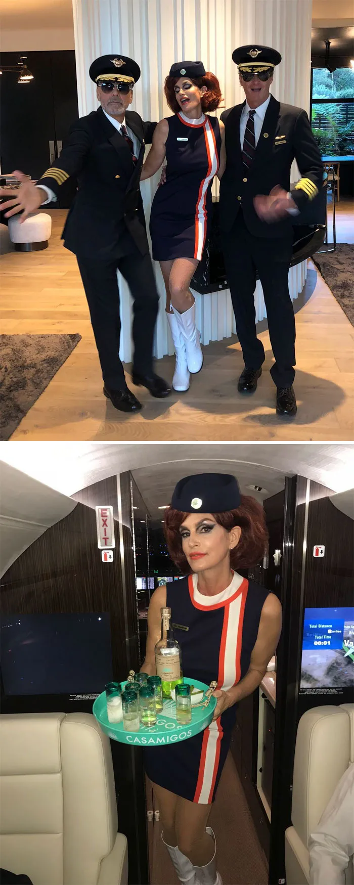 Cindy Crawford y George Clooney como azafata y pilotos retro