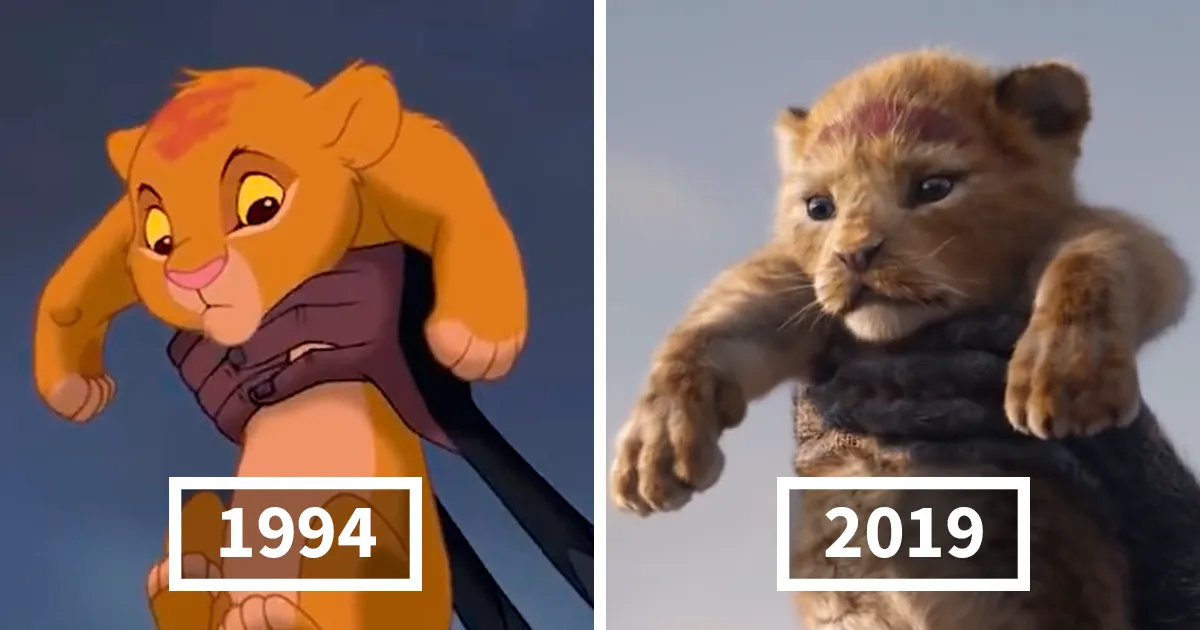 Comparan uno junto al otro El Rey León de 2019 y el de animación de 1994